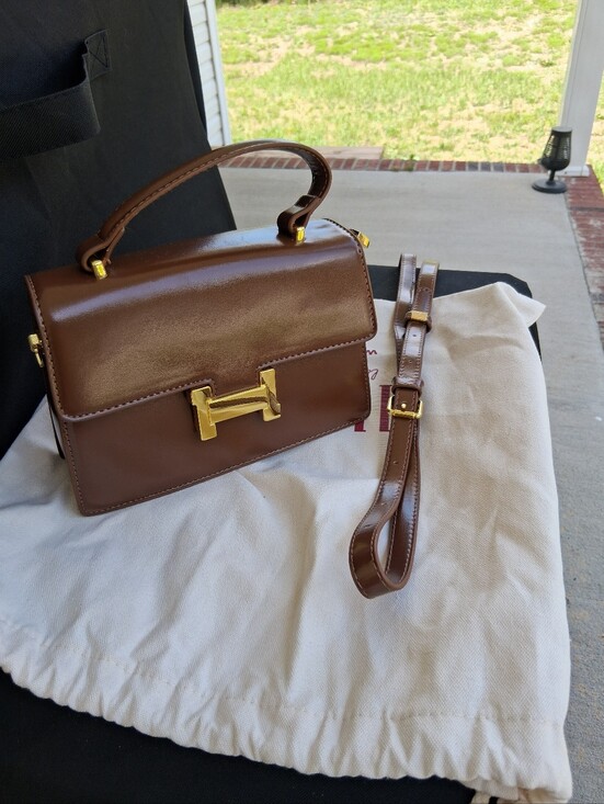 llnllm Handbags - Brown Authentic Leather Top-Handle Crossbody Bag With Dustbag